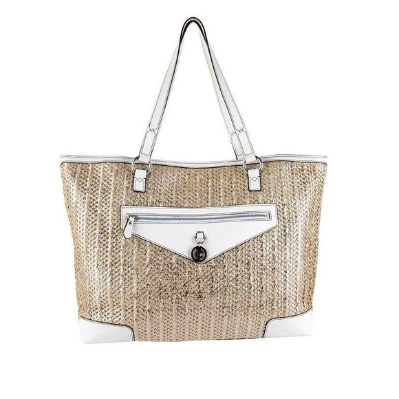 Juicy Couture Handbags - Juicy Couture Palm Springs Metallic
Straw Tote Bag white and silver
